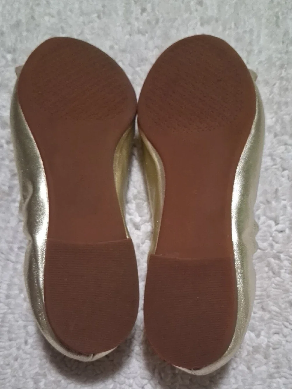 Tory Burch Metallic Gold Floral Leather Ballet Flats